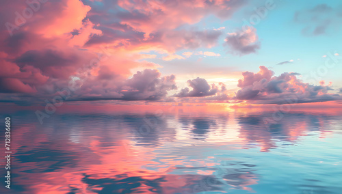 sunset and clouds reflected on water