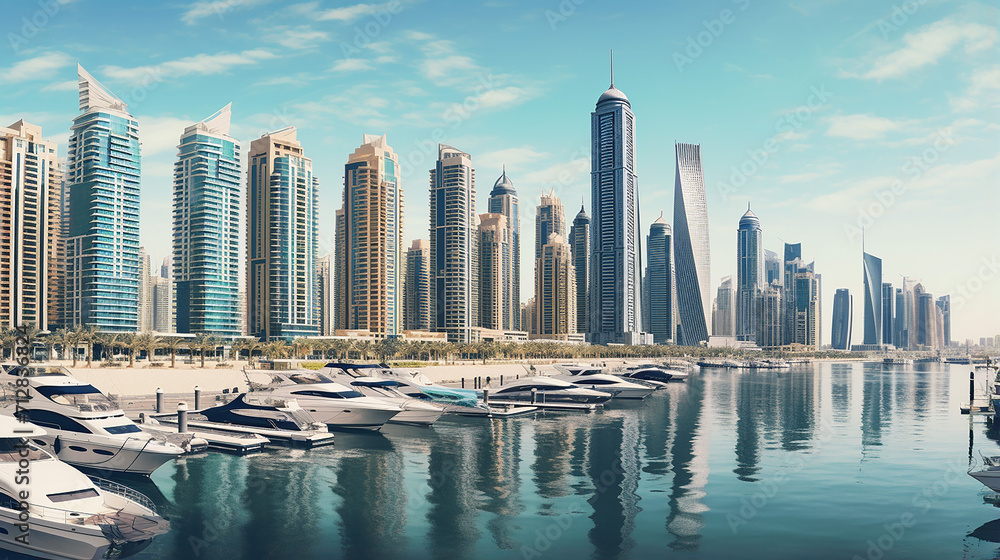 Obraz premium panorama of Dubai Marina with reflection