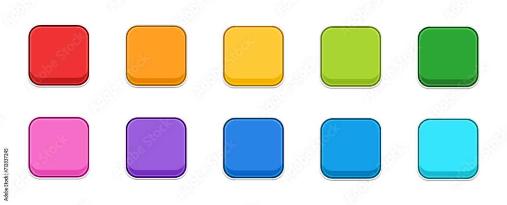 Square round colorful cartoon web buttons collection flat illustration