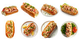 Baked lobster roll collection in 3d png transparent for product presentation. Created using generative AI.
