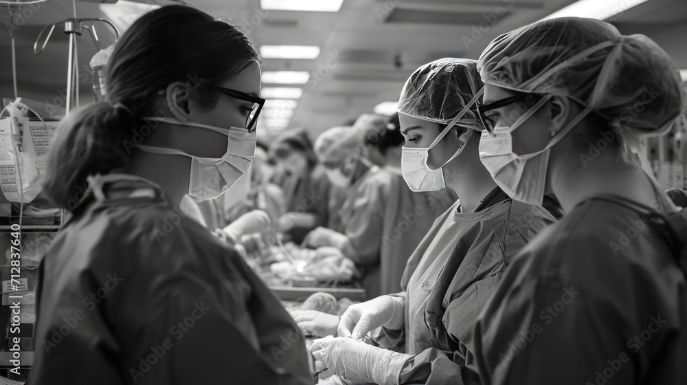Obraz premium Doctors monitor the condition of newborns. Maternity ward. Active work.