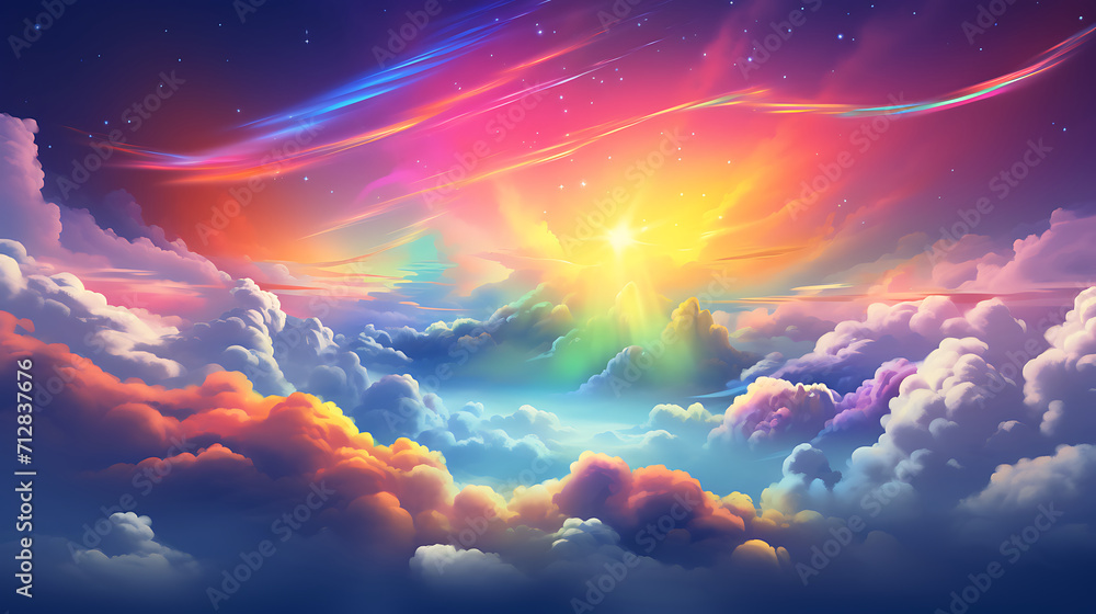 Neon Rainbow In The Clouds