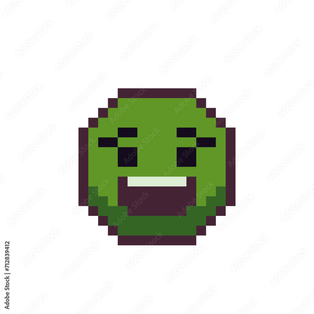 Surprised shocked facial expression, green face pixel art icon. Cartoon ...