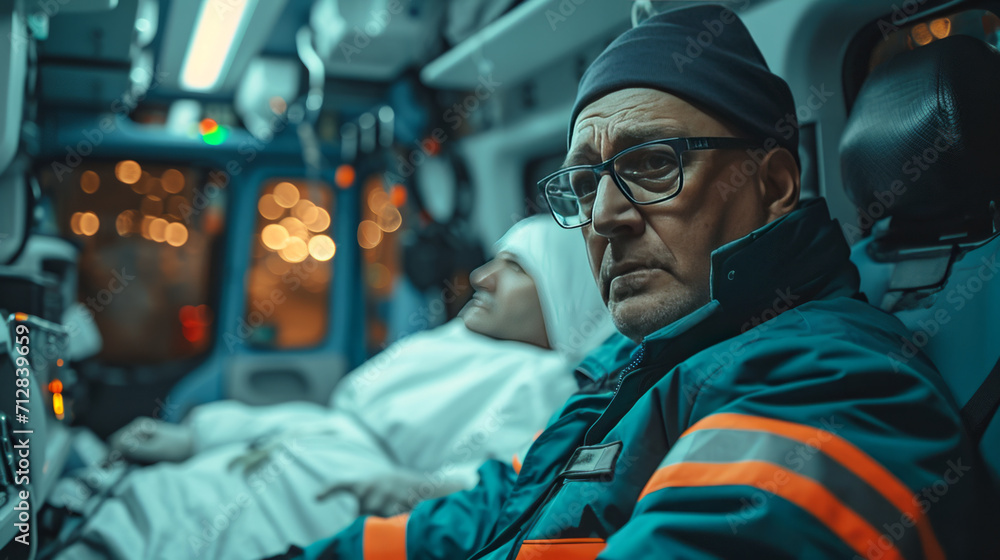 Obraz premium The angry emergency doctor is very upset that he could not save the patient before arriving at the hospital.