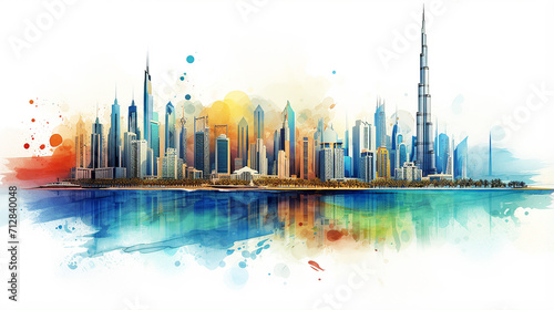 abstract city skyline with sights of Dubai photo
