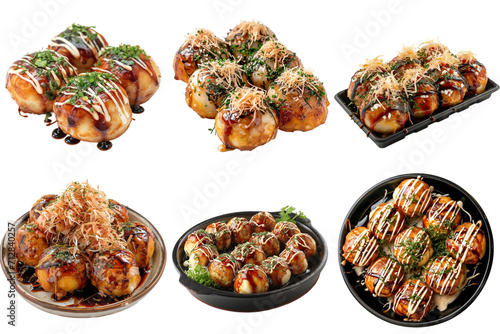 Takoyaki collection set in png no background for decoration. Created using generative AI.