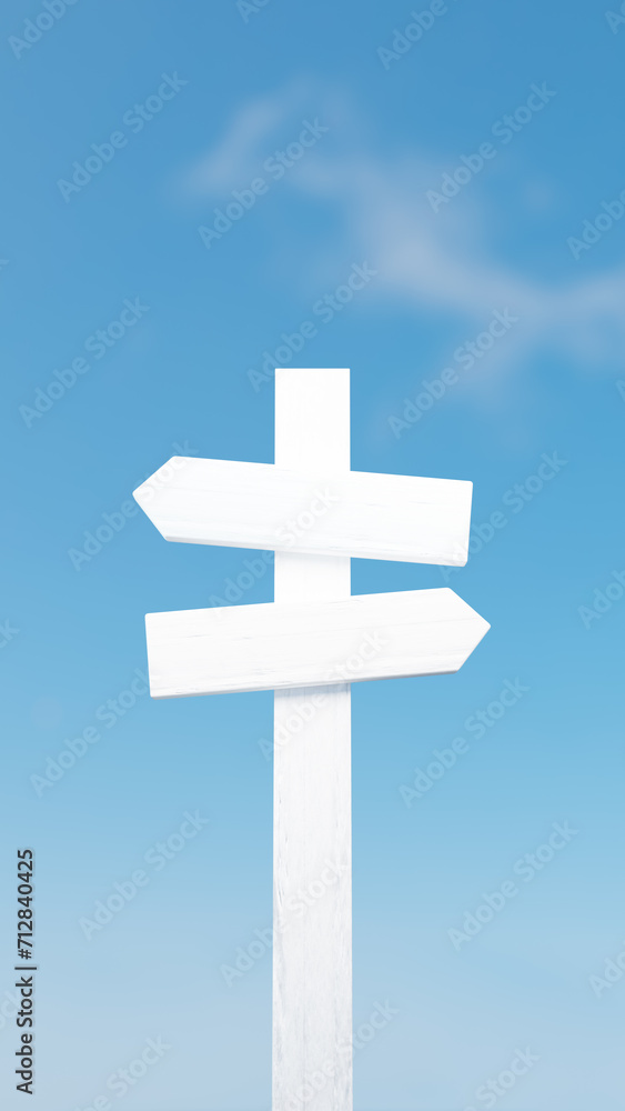 白い木製の看板と青い空。3D(縦長) 白い木製の看板と青い空。3D(縦長)