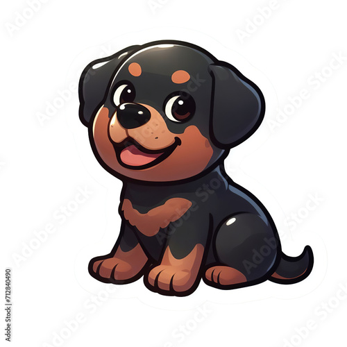 Rottweiler puppy sticker on white background. Vector illustration. Isolated on transparent background PNG.