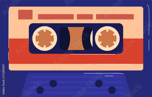Retro cassette tape with vibrant colors. Nostalgic music media concept. Vintage audio cassette vintage technology vector illustration.