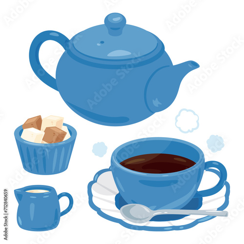 ホットコーヒーが入ったカップとコーヒーセット