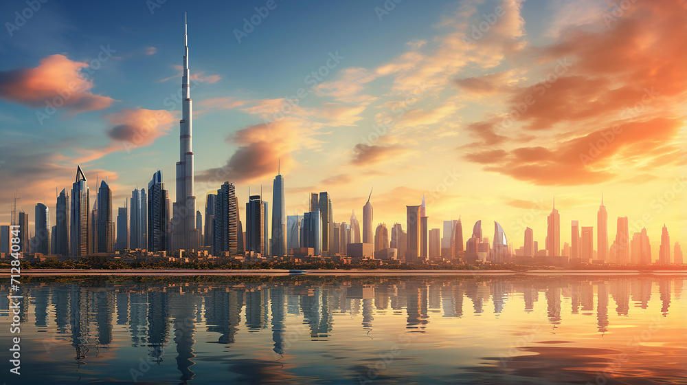 amazing sunset in Dubai city center skyline