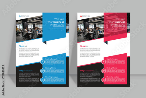 Corporate business flyer template  in A4. 2 Color ways included.Can be adapt to Brochure, Annual Report, Magazine,Poster, Corporate Presentation, Portfolio, Banner, Website.