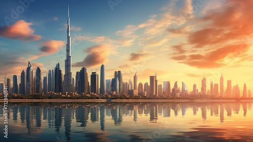 amazing sunset in Dubai city center skyline