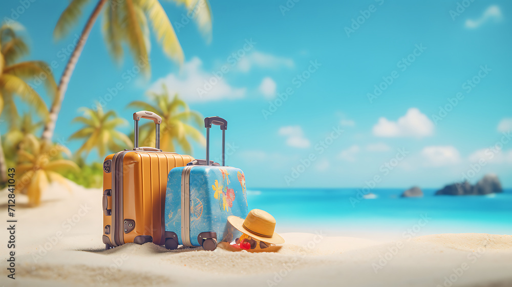 summer vacation concept, travel background with copy space - obrazy, fototapety, plakaty 