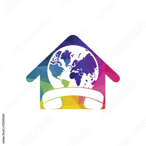 Globe with handset vector logo icon. Call and globe icon international call symbol logo template design. 