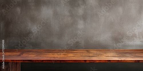 Table made of wood against grungy wall background.