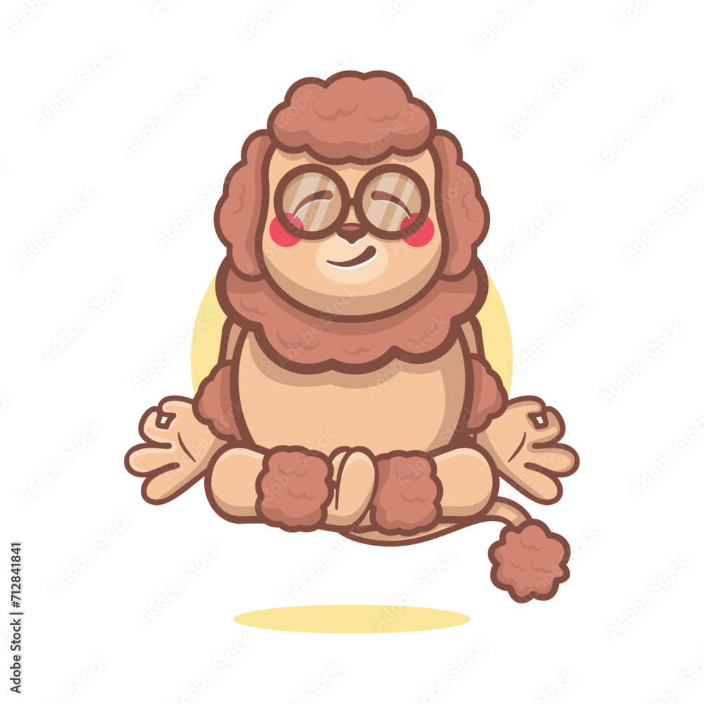Naklejka premium calm poodle dog character mascot with yoga meditation pose isolated cartoon