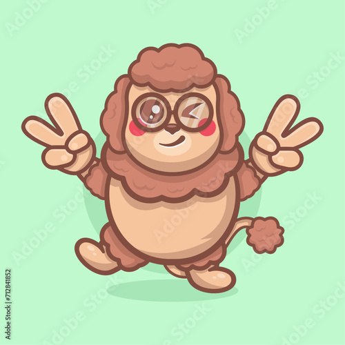 funny poodle dog character mascot with peace sign hand gesture isolated cartoon 