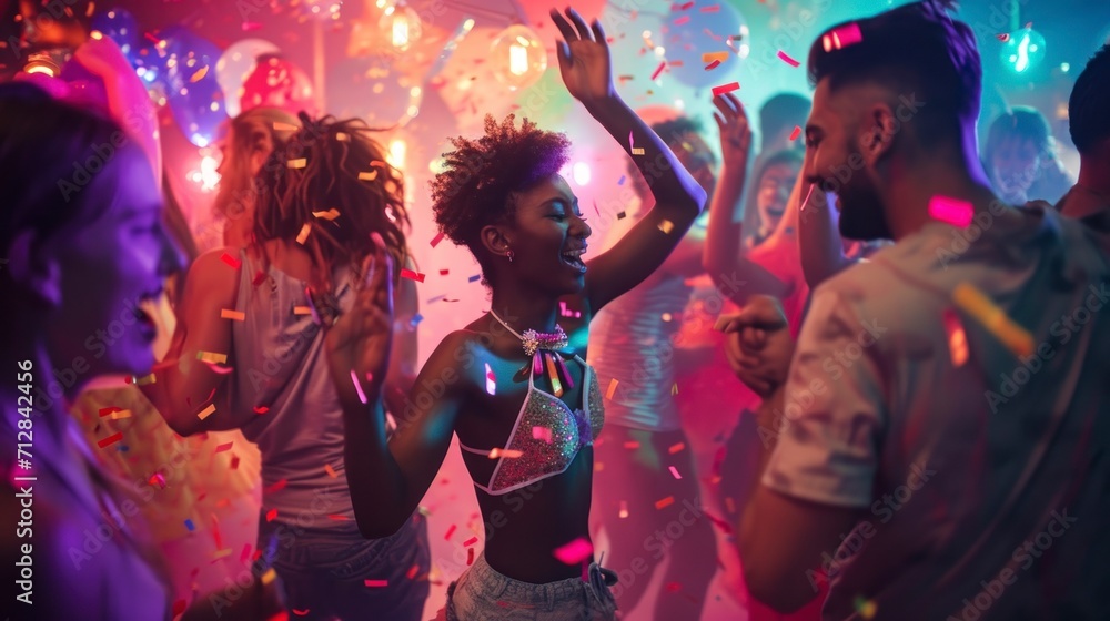 Neon disco with LGBT group full of lights in high resolution and quality. party concept, rumba, dance, happiness, drink, friends, couple Neon disco with LGBT group full of lights in high resolution and quality. party concept, rumba, dance, happiness, drink, friends, couple