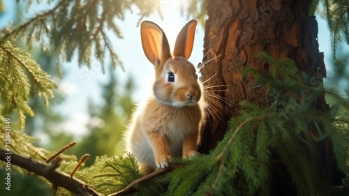 Rabbit animal standing in the tree AI Generated image © Pallab