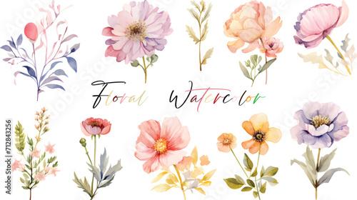 A very beautiful collection of watercolor flowers © asdir