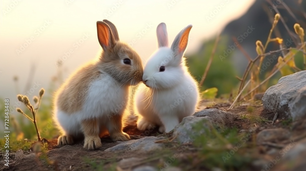 Rabbit caressing its baby AI Generated pictures Rabbit caressing its baby AI Generated pictures