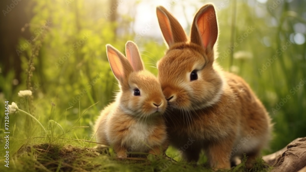 Rabbit caressing its baby AI Generated pictures Rabbit caressing its baby AI Generated pictures