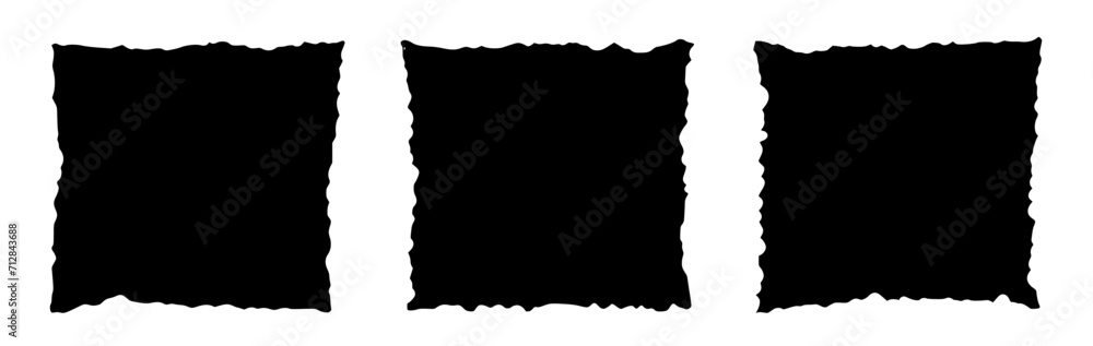 Rough edge rectangle shape collage. Paper torn, jagged edge rectangle frame set. Grunge, old vintage black border collage. Black ripped papers silhouettes. Vector illustration. Rough edge rectangle shape collage. Paper torn, jagged edge rectangle frame set. Grunge, old vintage black border collage. Black ripped papers silhouettes. Vector illustration.
