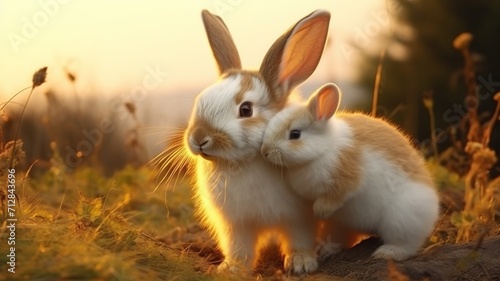 Rabbit caressing its baby AI Generated pictures
