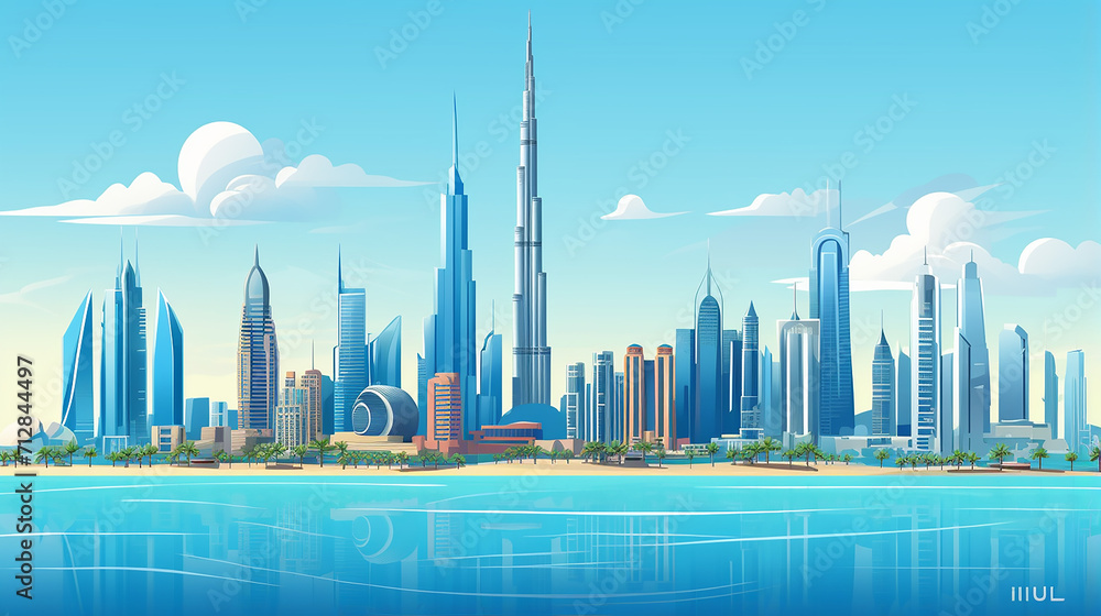 fantastic Dubai skyline United Arab Emirates UAE city illustration