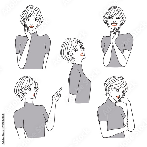 ショートヘアの大人っぽい女性上半身