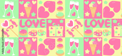 Valentine's day seamless pattern, love heart, vector illustration.