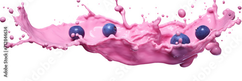 pink milkshake splash with blueberries isolated on transparent background - design element PNG cutout