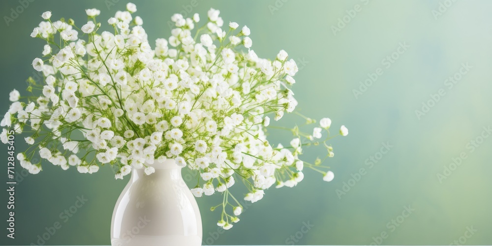White gypsophila flowers in a retro vase, creating a soft home decor.