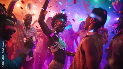 LGBT people dancing in a nightclub with neon lights in high resolution