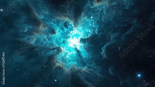 A neon blue supernova illuminates a dark corner of the galaxy