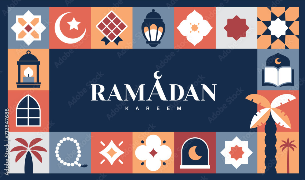 Ramadan Kareem vector illustration in flat geometric style design for poster, greeting card, banner and cover.