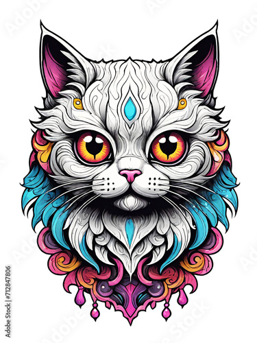 Colorful cat head with colorful splashes on transparent background © Fitrah