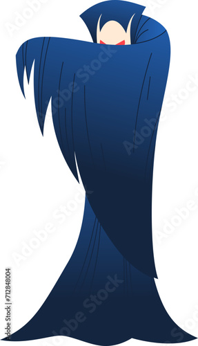 Blue superhero with cape standing with arms crossed. Male comic character in costume posing confidently. Hero and strength concept vector illustration.