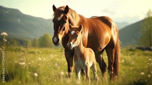 Horse caressing its baby AI Generated pictures