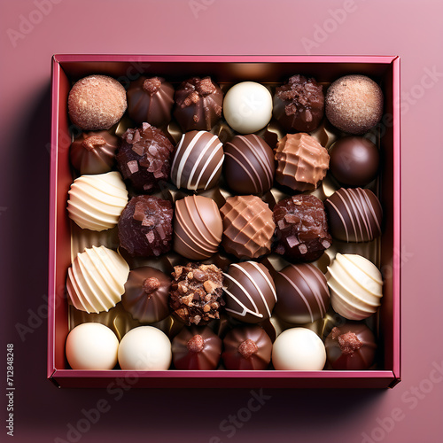 chocolate candies in box on white background