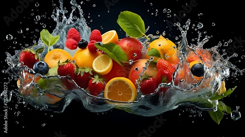 fruits and vegetables that falls into the water and gives a splash effect