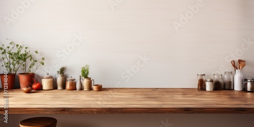 Empty kitchen with a wooden table.