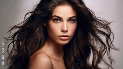 Beautiful Woman with Flowing Hair Portrait