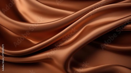 High-quality brown satin fabric draping with elegance, highlighting its shiny texture and luxurious feel.