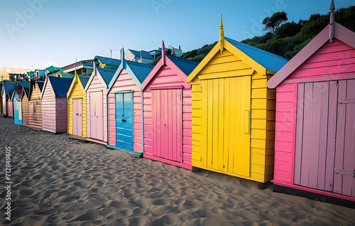 Pastel Paradise: Summer Beach Huts in Rainbow Hues