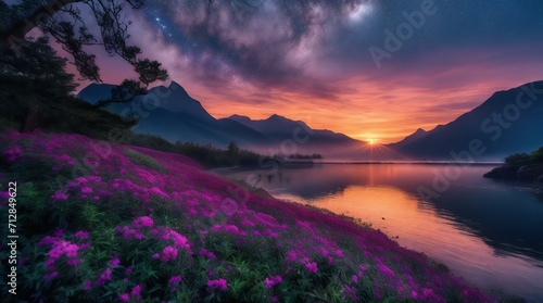 sunset over the lake © Arithamtic Alchemy