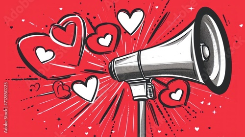 megaphone with valentine's day hearts
