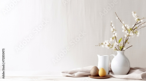 Minimalist Easter Composition with White Vase