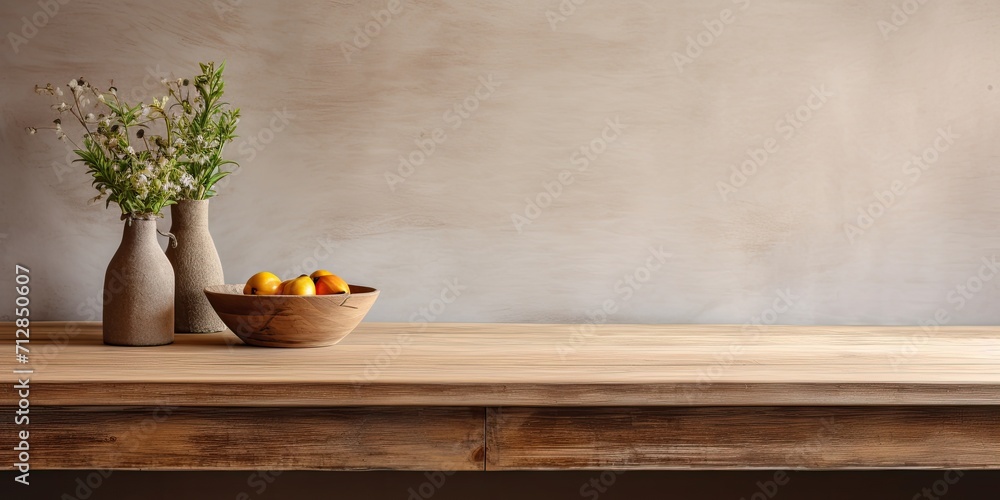 Versatile wooden table for displaying or product montage in a kitchen setting.